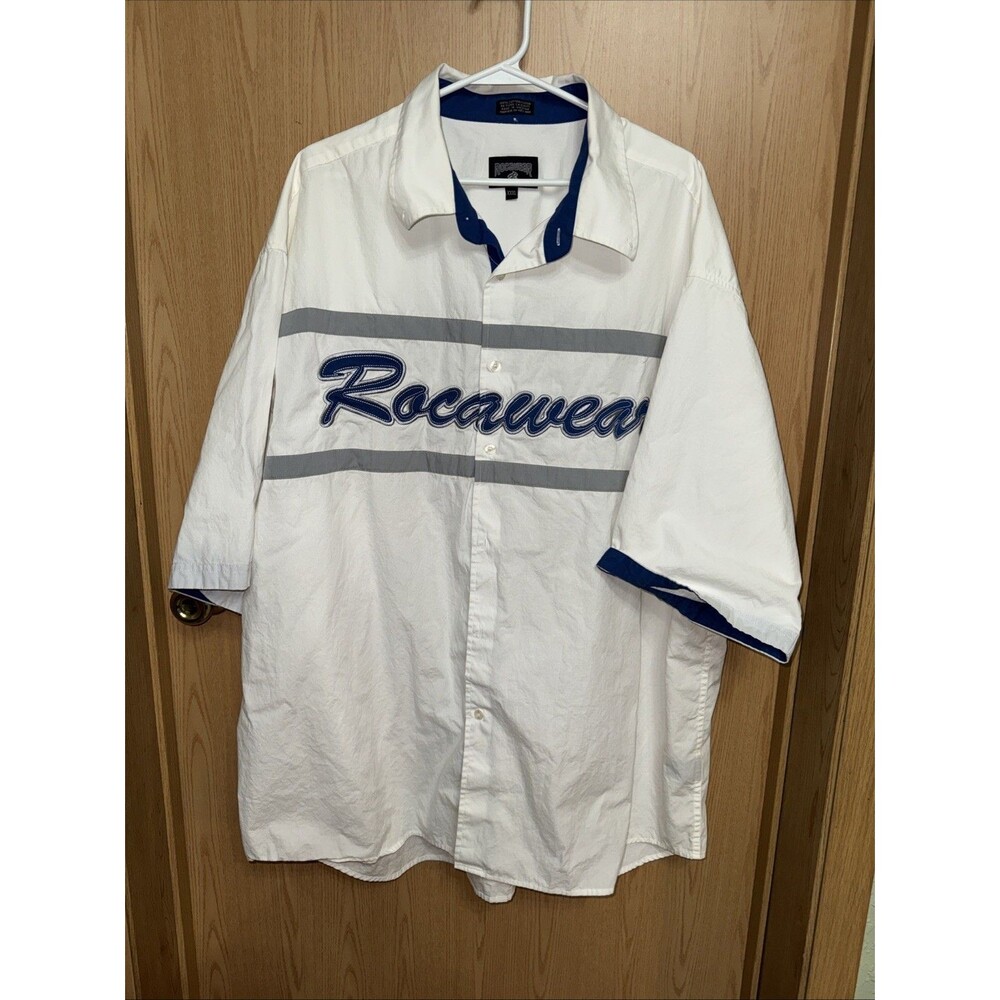 Rocawear Graphic Button Up Shirt Short Sleeve White Casual 3XL